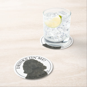 Personalised Black Cocker Spaniel Dog Wedding Round Paper Coaster