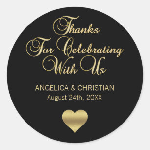Personalised Black Colour Gold Thanks Wedding Classic Round Sticker