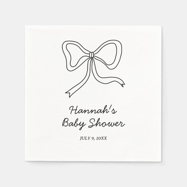 Personalised Black Coquette Bow Baby Shower Napkin (Front)