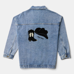 Personalised Black Cowboy Rodeo Hat Boot Denim Jacket