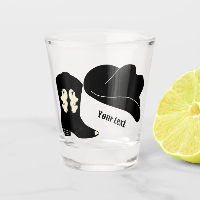 Personalised Black Cowboy Rodeo Hat Boot Shot Glass (Front)