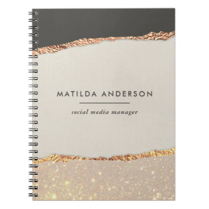 Personalised Black Cream Gold Glitter Faux Foil Notebook