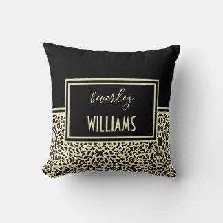 Personalised Black Cream Leopard Throw Pillow