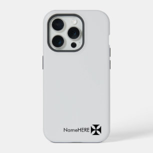 Personalised Black Cross Pattee Art, Light Grey iPhone 15 Pro Case