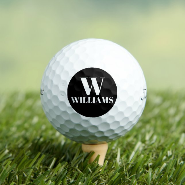 Personalised black custom monogram initial name golf balls (Insitu Tee)