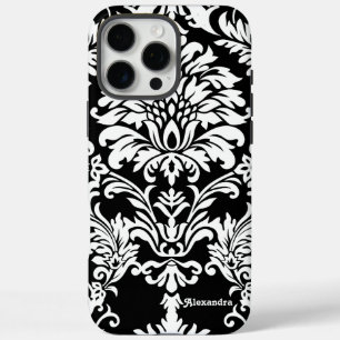 Personalised Black Damask iPhone 16 Pro Max Case