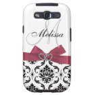 Personalised Black Damask Pink Bow Diamond Hearts