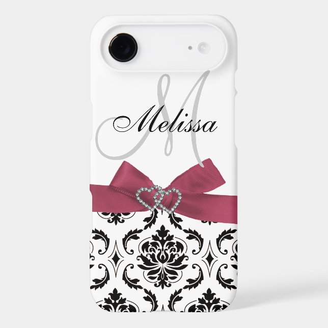 Personalised Black Damask Pink Bow Diamond Hearts Case-Mate Samsung Galaxy Case (Back)