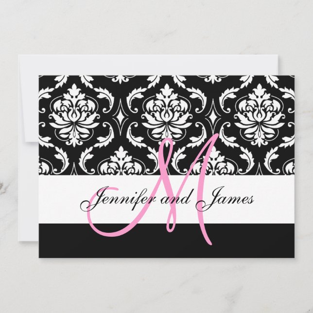 Personalised Black Damask Wedding Invitations (Front)
