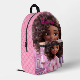 Personalised Black doll plaid Printed Backpack