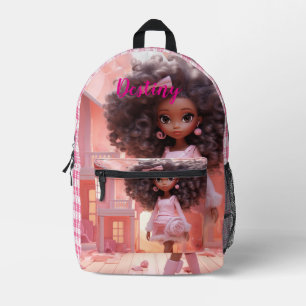 Personalised Black doll plaid Printed Backpack