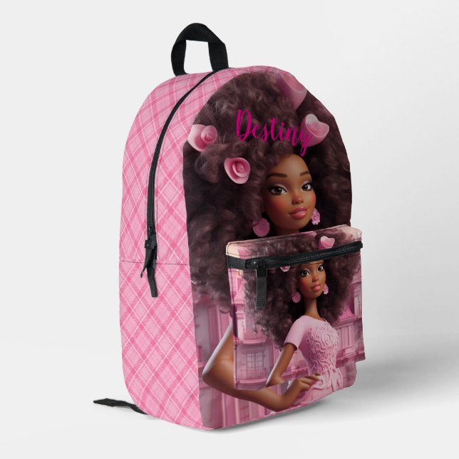 Personalised Black doll plaid Printed Backpack (Back Corner Left)