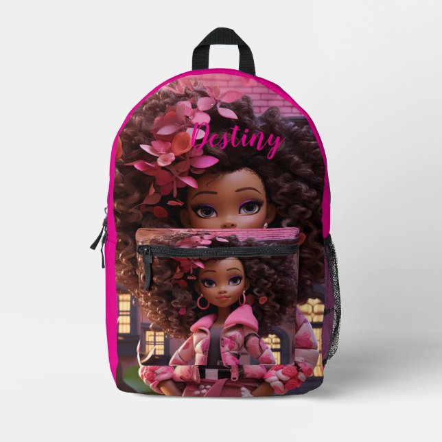 Personalised Black doll  Printed Backpack (Front)