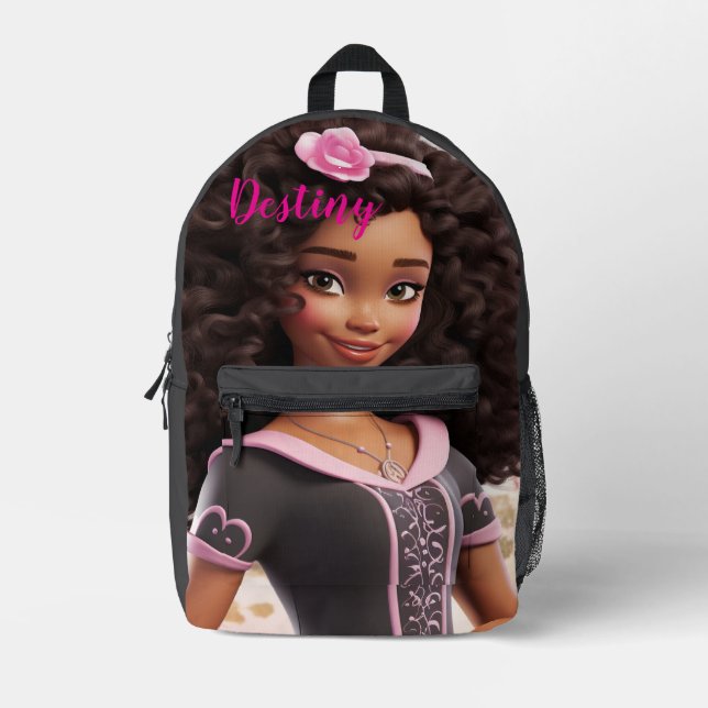 Personalised Black doll Printed Backpack (Front)