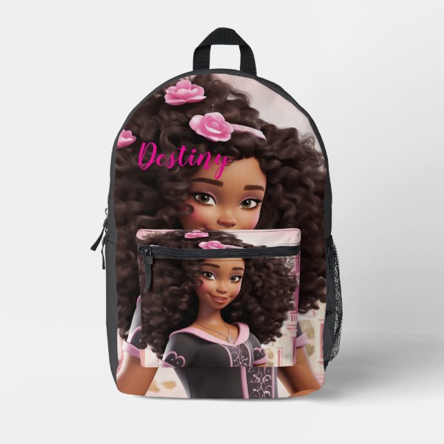 Personalised Black doll Printed Backpack (Front)