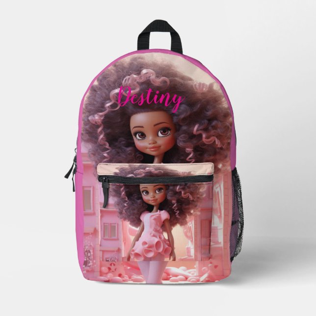 Personalised Black doll  Printed Backpack (Front)