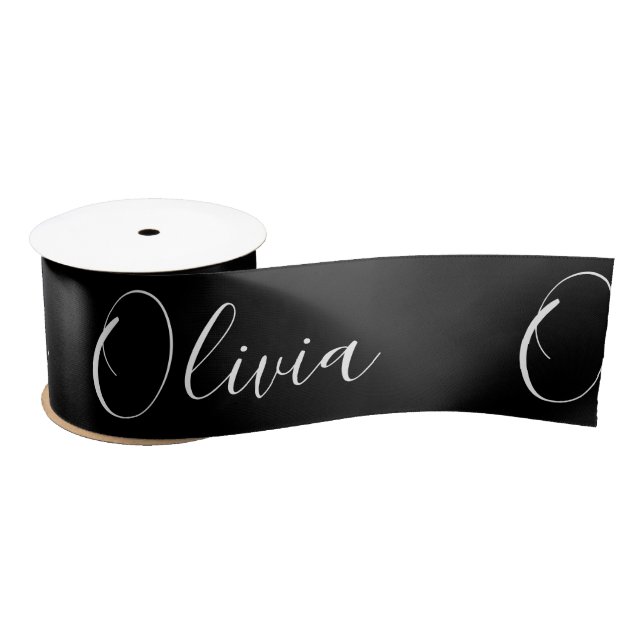 Personalised Black Elegant Name Satin Ribbon (Spool)