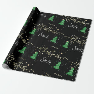 Personalised Black Elegant Script Merry Christmas Wrapping Paper
