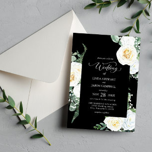 Personalised Black Elegant White Roses Wedding Invitation