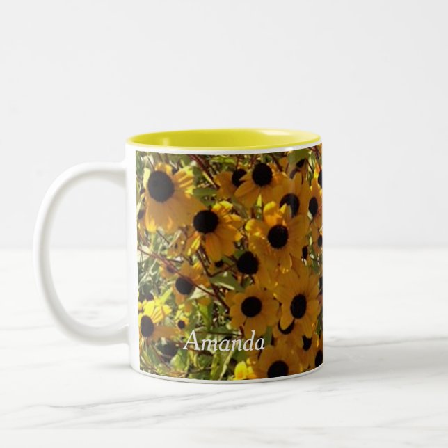 Personalised Black Eyed Susan Flowers Photo Mugs (Left)