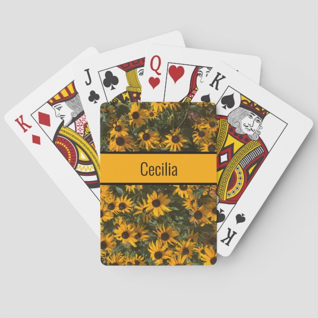 Personalised Black eyed Susan's Flowers Floral Playing Cards (Back)