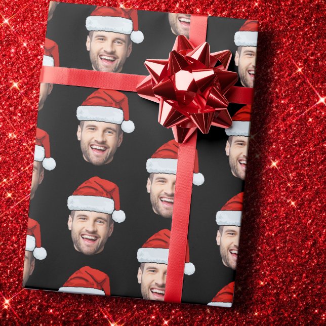 Personalised Black Face Santa Hat Gift Wrap (Creator Uploaded)