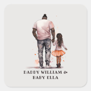 Personalised Black Father and Daughter (4) Square Sticker