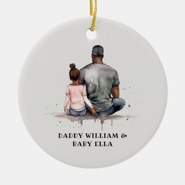 Personalised Black Father and Daughter (5) Ceramic Tree Decoration (Front)