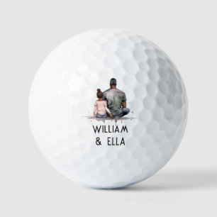 Personalised Black Father and Daughter (5) Golf Balls