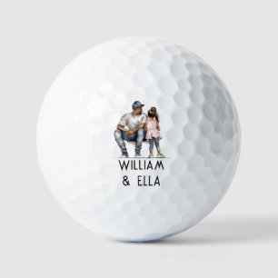 Personalised Black Father and Daughter (6) Golf Balls