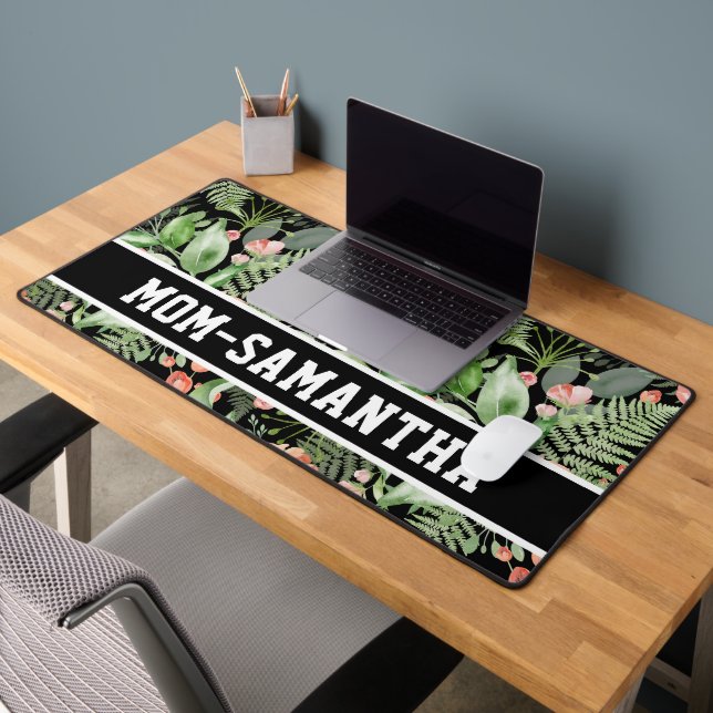 Personalised Black Floral Mum Name Desk Mat (Office 2)