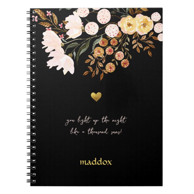 Personalised Black & Floral  Notebook (Front)