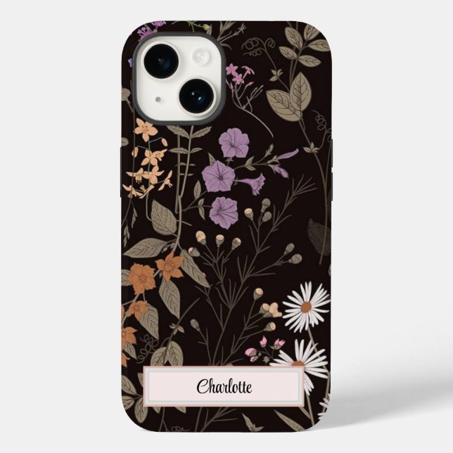 Personalised Black Floral Wildflower I phone Case (Back)