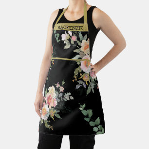 Personalised Black Floral Women's  Apron