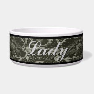 Personalised Black Flower Line Art Pet Bowl
