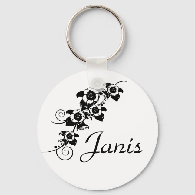 Personalised Black Flower Vine Key Chain (Front)
