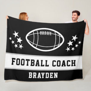 Personalised Black Football Coach Name Fleece Blanket