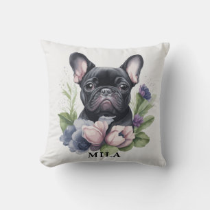 Personalised Black Frenchie Pug Dog Watercolor Cushion