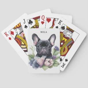 Personalised Black Frenchie Pug Dog Watercolor Playing Cards