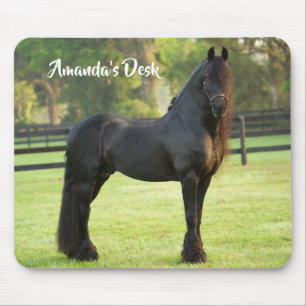 Personalised Black Friesian Horse Mouse Mat