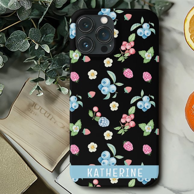 Personalised Black Fruit pattern Custom Name Case-Mate iPhone Case (Creator Uploaded)