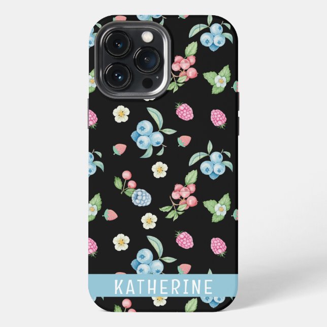 Personalised Black Fruit pattern Custom Name iPhone Case (Back)