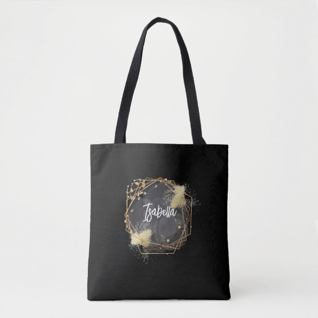 Personalised Black Geometric Thermal Tumbler Tote Bag (Front)
