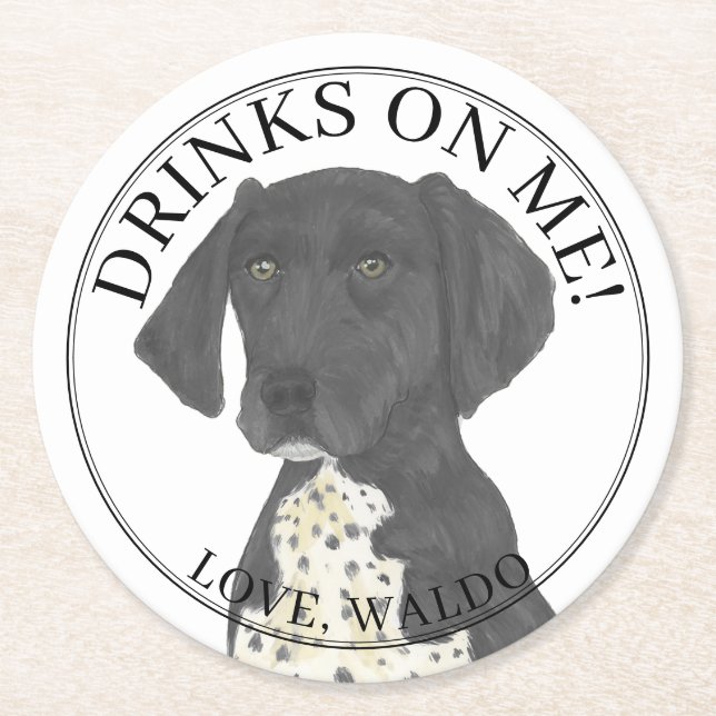 Personalised Black German Shorthaired Pointer Round Paper Coaster (Front)