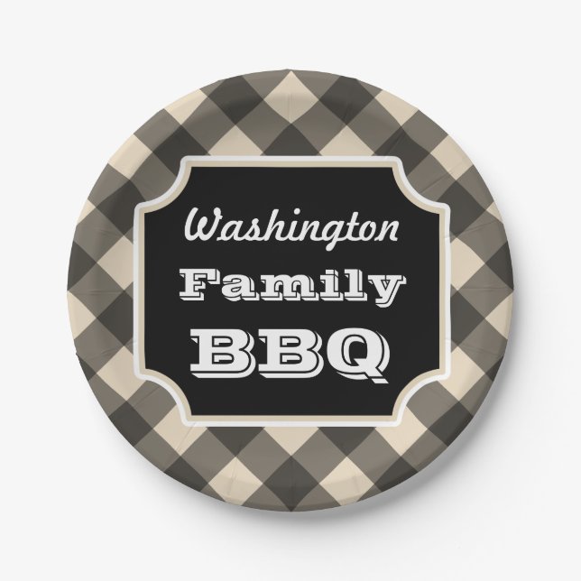 Personalised Black Gingham Paper Plates (Front)