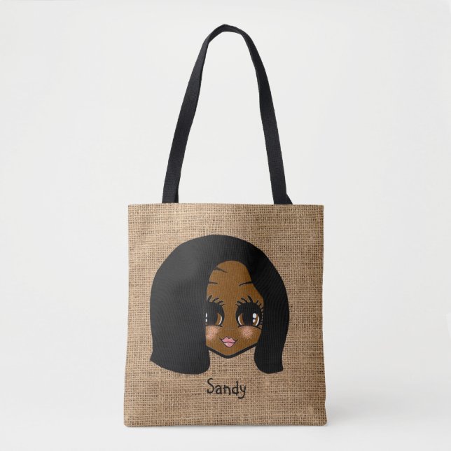 Personalised black girl Caricature Jute Print Tote (Front)