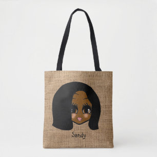 Personalised black girl Caricature Jute Print Tote Bag