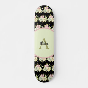 Personalised Black Girly Floral Personalised Skateboard