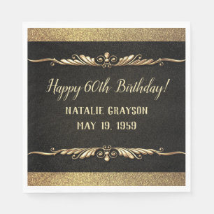Personalised Black Glam & Gold Birthday Party Napkin