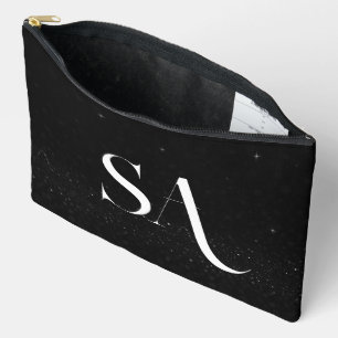 Personalised Black Glitter Initials Large  Accessory Pouch